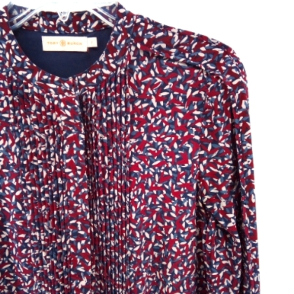 Tory Burch 100% Silk Confetti Print Dress Fall 2015 Collection Burgundy Blue 2 - Picture 7 of 10